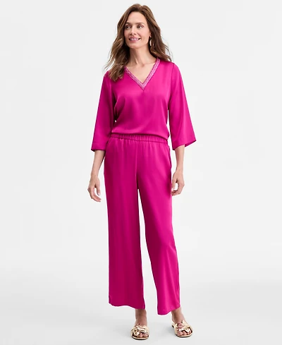 Jm Collection Women's Pull-On Wide-Leg Satin Pants, Exclusively at Macy's