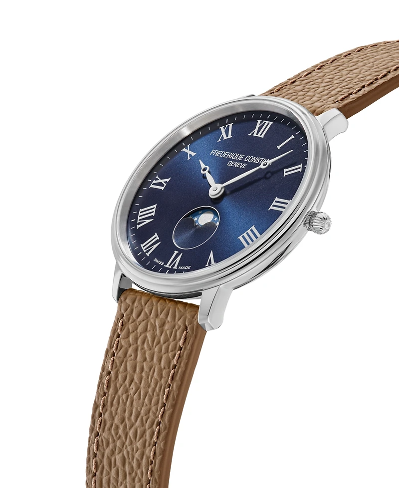 Frederique Constant Men's Classics Quartz Moonphase Brown Leather Strap Watch 39mm