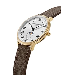 Frederique Constant Men's Classics Quartz Moonphase Brown Leather Strap Watch 39mm