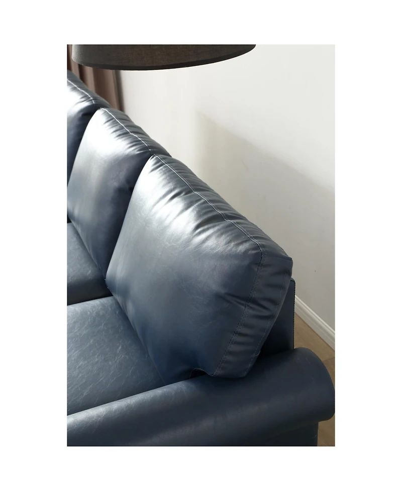 Streamdale FurnitureClassic Living Room Round Arm with Silver Nails Sofa Navy Blue Faux Leather