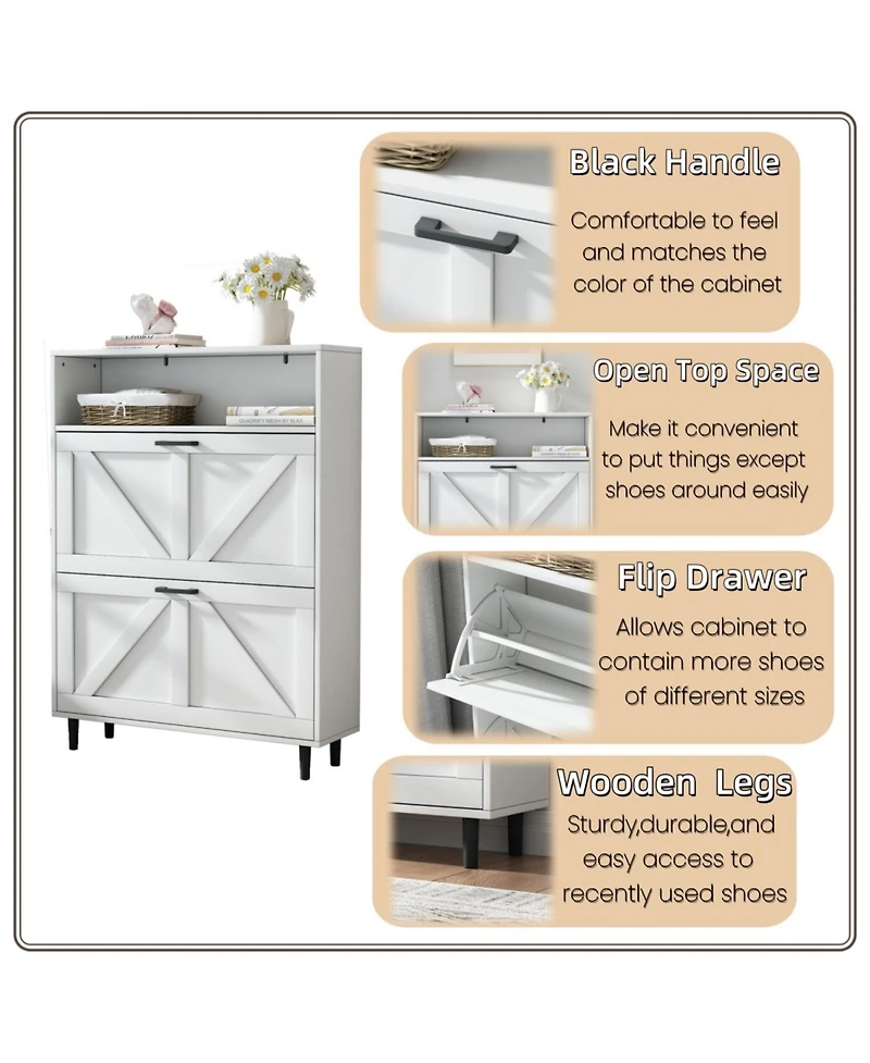 Streamdale Farmhouse Shoe Cabinet with Barn Door and Flip Drawers