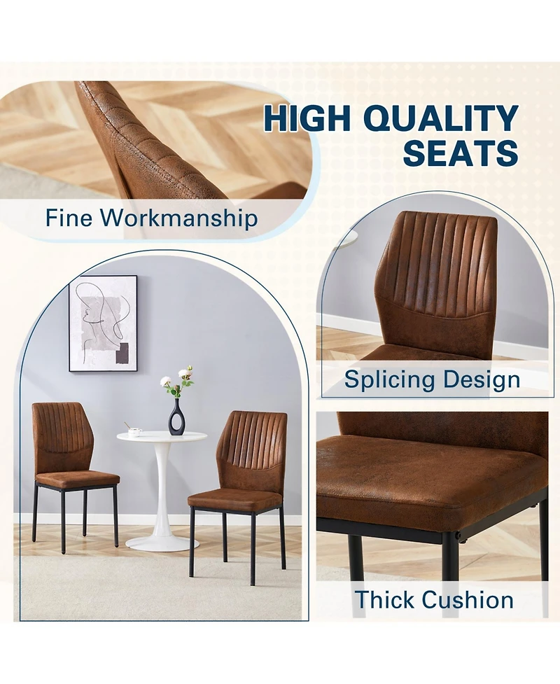 Luxury Brown Fabric Dining Chairs (Set of 6) Black Legs