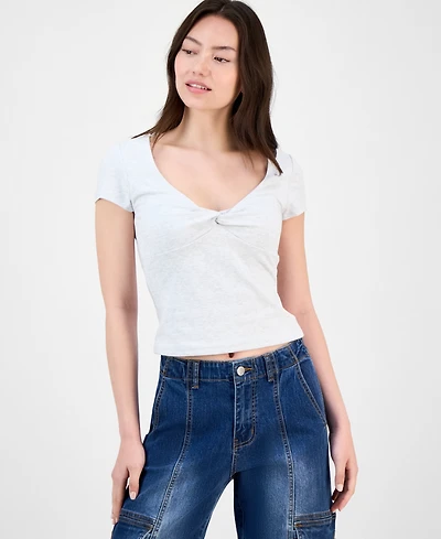 Madden Girl Juniors' Twist-Front Scoop-Neck Top