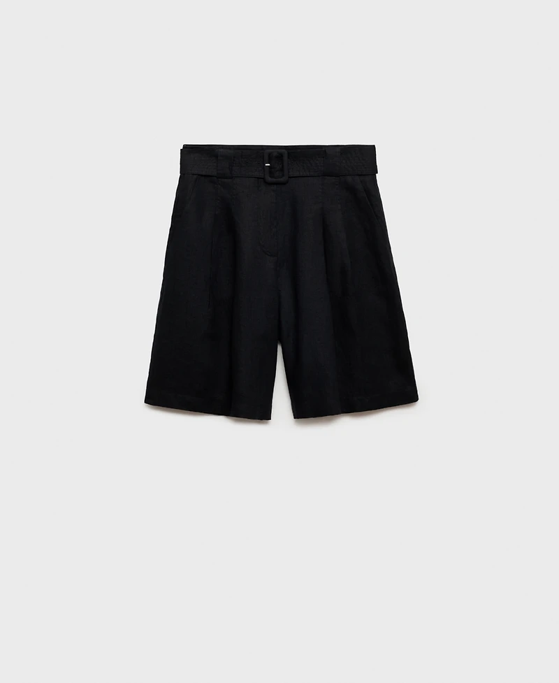 Mango Women's Belt Linen-Blend Bermuda Shorts