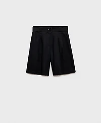 Mango Women's Belt Linen-Blend Bermuda Shorts