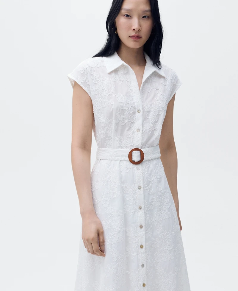 Mango Women's Belt Embroidered Shirt Dress
