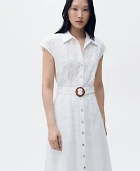 Mango Women's Belt Embroidered Shirt Dress