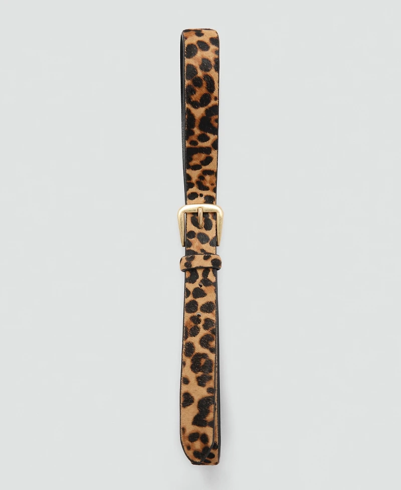 Mango Women's Leopard Leather Belt