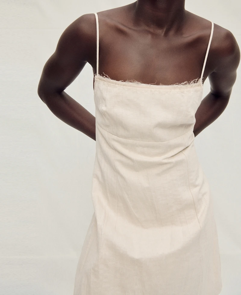 Mango Women's Frayed Neckline Cotton Dress