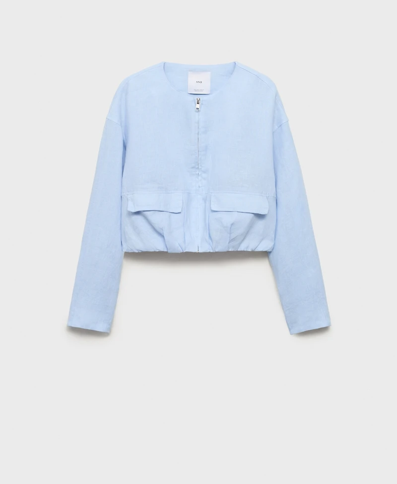 Mango Women's Pocketed Cropped Linen Jacket