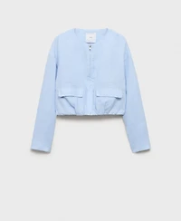 Mango Women's Pocketed Cropped Linen Jacket