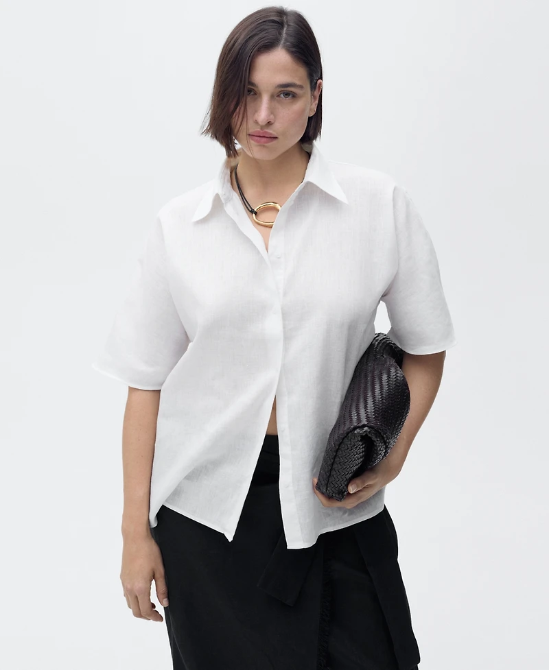 Mango Women's Short Sleeve Linen-Blend Shirt