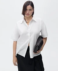 Mango Women's Short Sleeve Linen-Blend Shirt