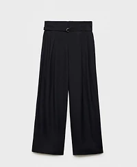 Mango Women's Belted Wide Leg Cotton Pants