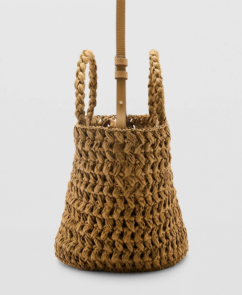 Mango Women's Natural-Fiber Double-Handle Bucket Bag