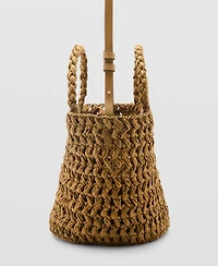 Mango Women's Natural-Fiber Double-Handle Bucket Bag