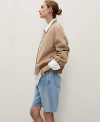 Mango Women's Frayed Hem Denim Bermuda Shorts