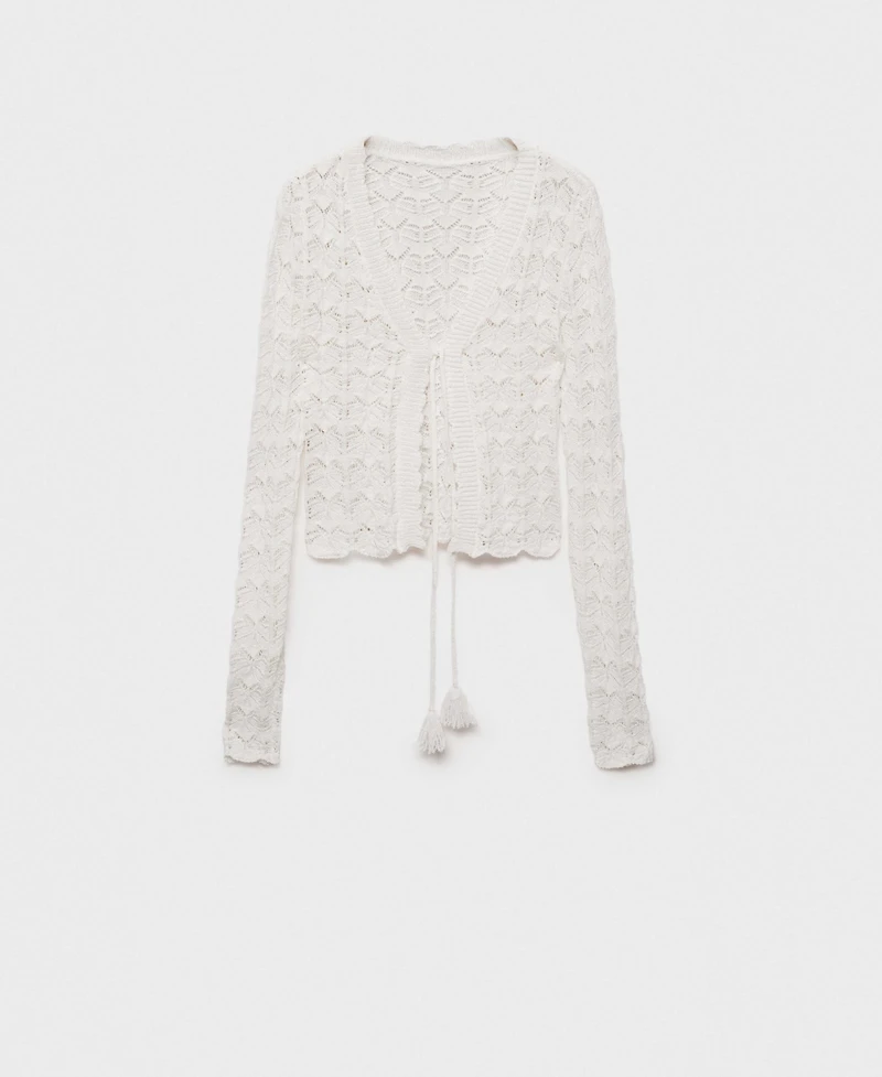 Mango Women's Crochet Bow Closure Cardigan