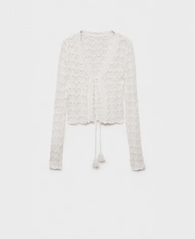 Mango Women's Crochet Bow Closure Cardigan