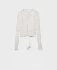 Mango Women's Crochet Bow Closure Cardigan