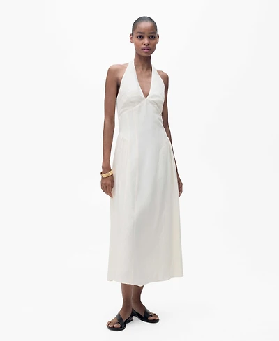 Mango Women's Halter-Neck Linen Dress