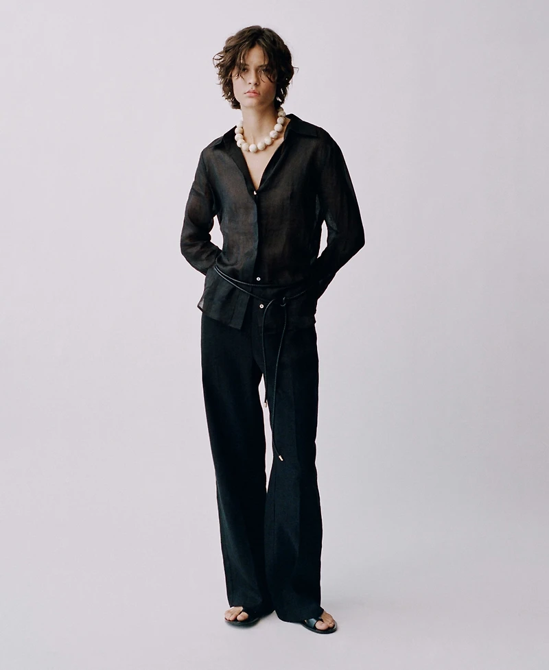 Mango Women's Bow Straight-Fit Linen Pants