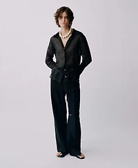 Mango Women's Bow Straight-Fit Linen Pants