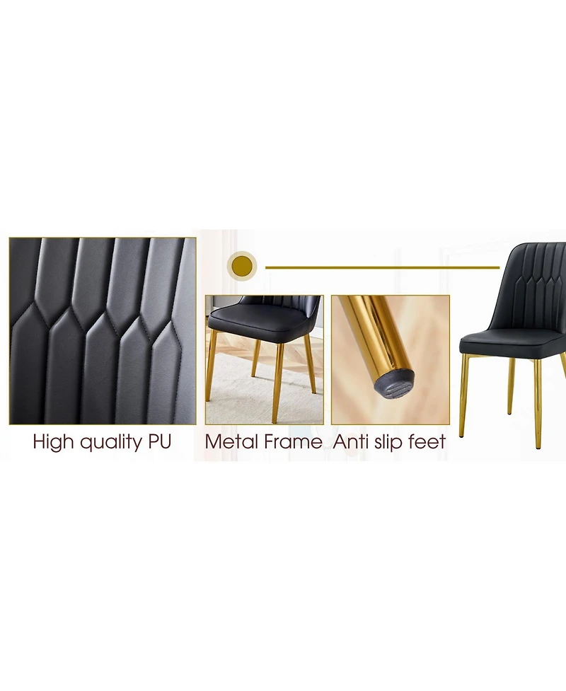 Streamdale Elegant 47" Snow Mountain Dining Table Set with 4 Black Pu Chairs