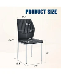 Streamdale Black Pu Dining Chairs - Set of 6, Silver Legs, Stripe Back
