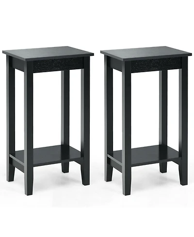 Gymax 2PCS 2-Tier Nightstand End Side Table Coffee Wooden Legs Bedroom Black