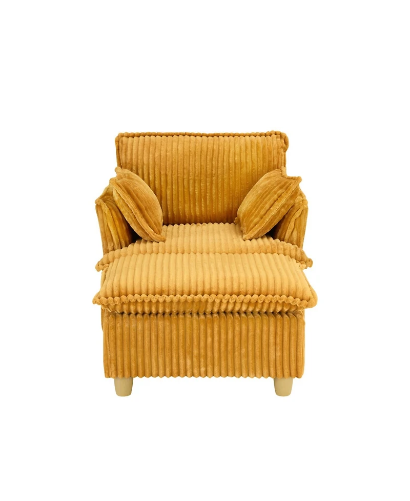 Streamdale Corduroy Sofa with Ottoman & Pillows - Living Room/Balcony/Study