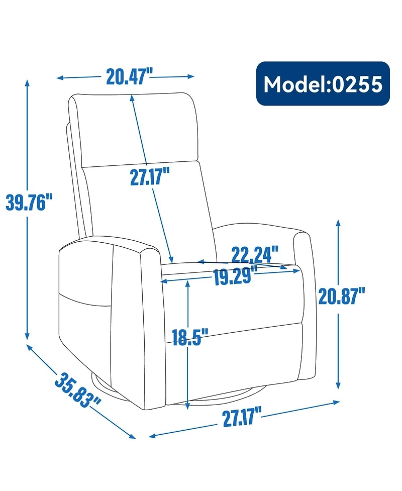 Streamdale Heat Massage Manual Recliner Chair with Rocker and Swivel in Fabric for Living Room