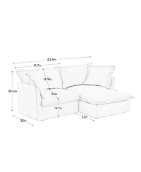 Streamdale Cream Chenille Sectional Sofa with Ottoman and Pillows
