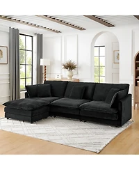 Streamdale Modern L-Shaped Sectional Sofa with Ottoman, 4-Seat Couch (Black