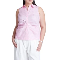 Eloquii Women's Plus Striped Sleeveless Collared Top