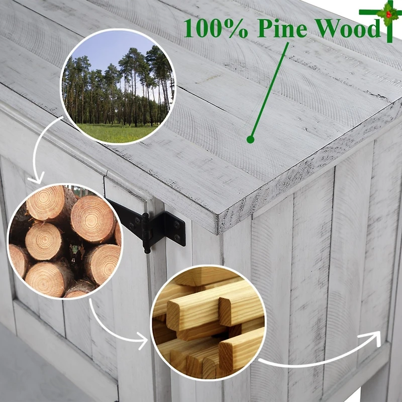 Streamdale Furniture Retro Style Solid Wood Sideboard with Drawers & Cabinets