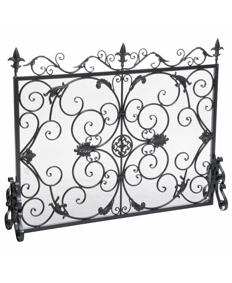 Streamdale Darcie Wrought Iron Fireplace Screen, Black Finish with Ornate Design