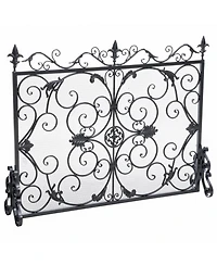 Streamdale Darcie Wrought Iron Fireplace Screen, Black Finish with Ornate Design