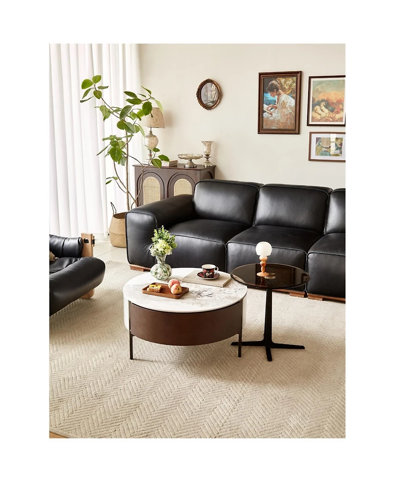 Streamdale Modern White & Wood Coffee Table with Drawers & Golden Legs
