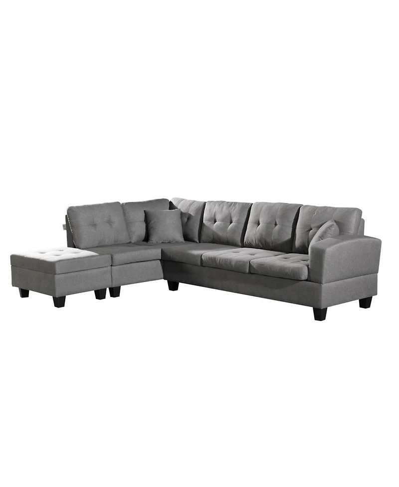 Streamdale Fabric left Chaise Living Room Sofa Set with Storage Ottoman
