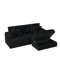 Streamdale 82 inches black corduroy sofa, storage feet +4 throw pillows, create a living room, office fashion new darling!