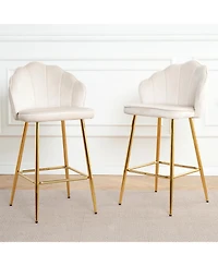 Streamdale 3-Pack Velvet Barstools with Glass Countertop & Gold Legs