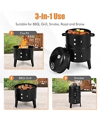 3-in-1 Charcoal Bbq Grill Cambo with Built-in Thermometer