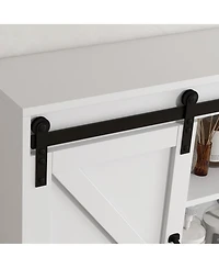 Farmhouse Bathroom Wall Cabinet, Medicine Cabinet with Sliding Barn Door and Adjustable Shelf, Over the Toilet Cabinet, White