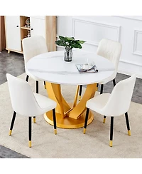 Snow Mountain White Round Dining Set - 47" with 4 White Chairs