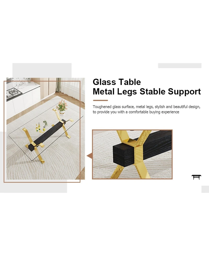 Streamdale Glass Dining Set Table & 8 Black/Gold Chairs