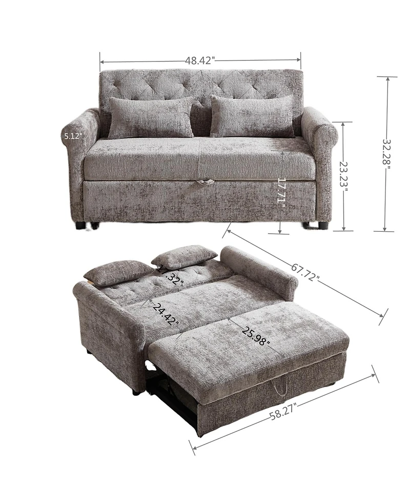 Streamdale 58" Chenille 3-in-1 Loveseat Sofa Bed Sleeper with Pillows