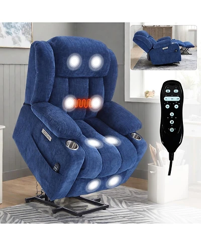 Streamdale Chenille Power Lift Recliner, Massage & Heat, Usb, Cup Holders