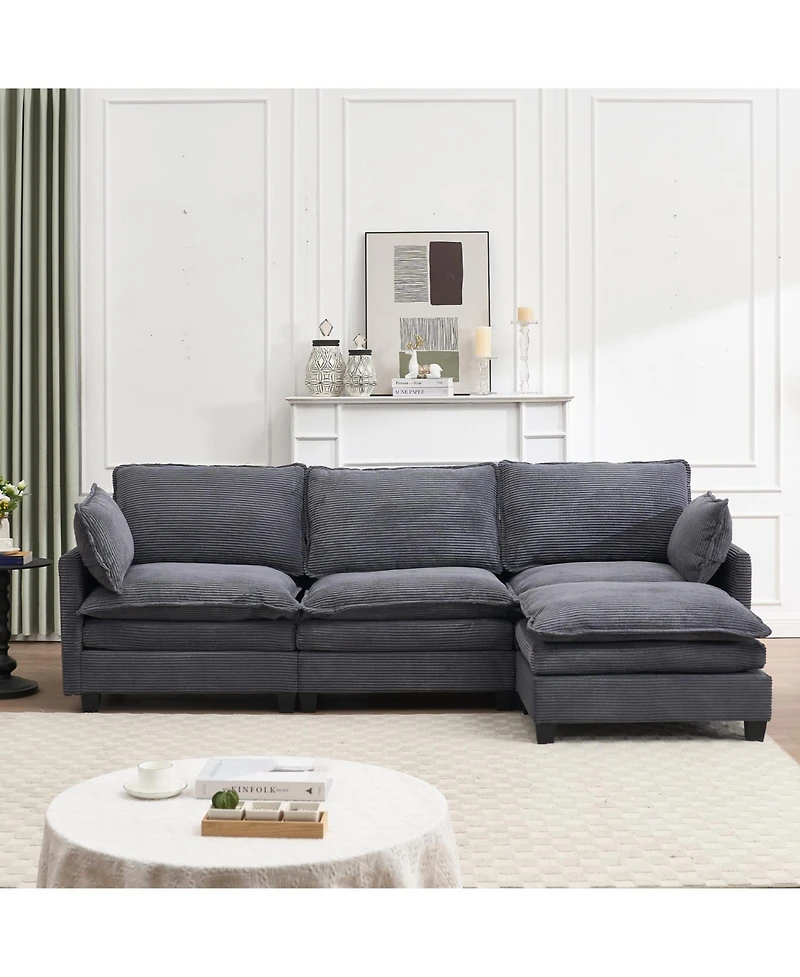 Streamdale Modular Velvet U-Shaped Sofa with Ottoman & Pillows