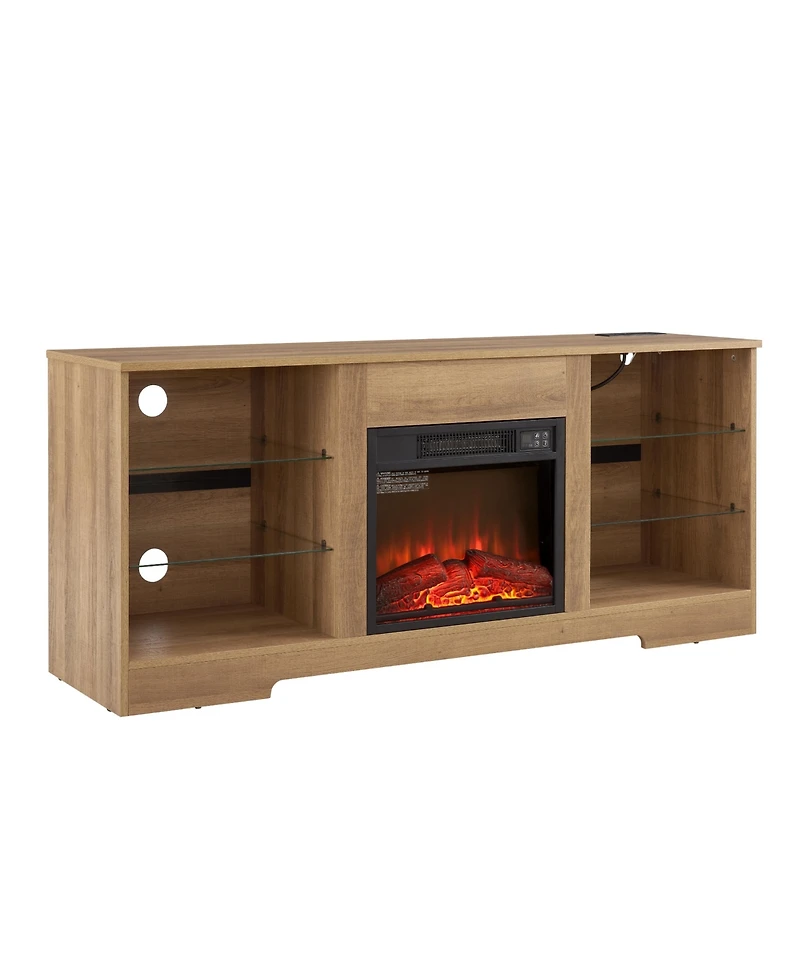 Streamdale Electric Fireplace Tv Stand with Glass Shelves (62" Max)
